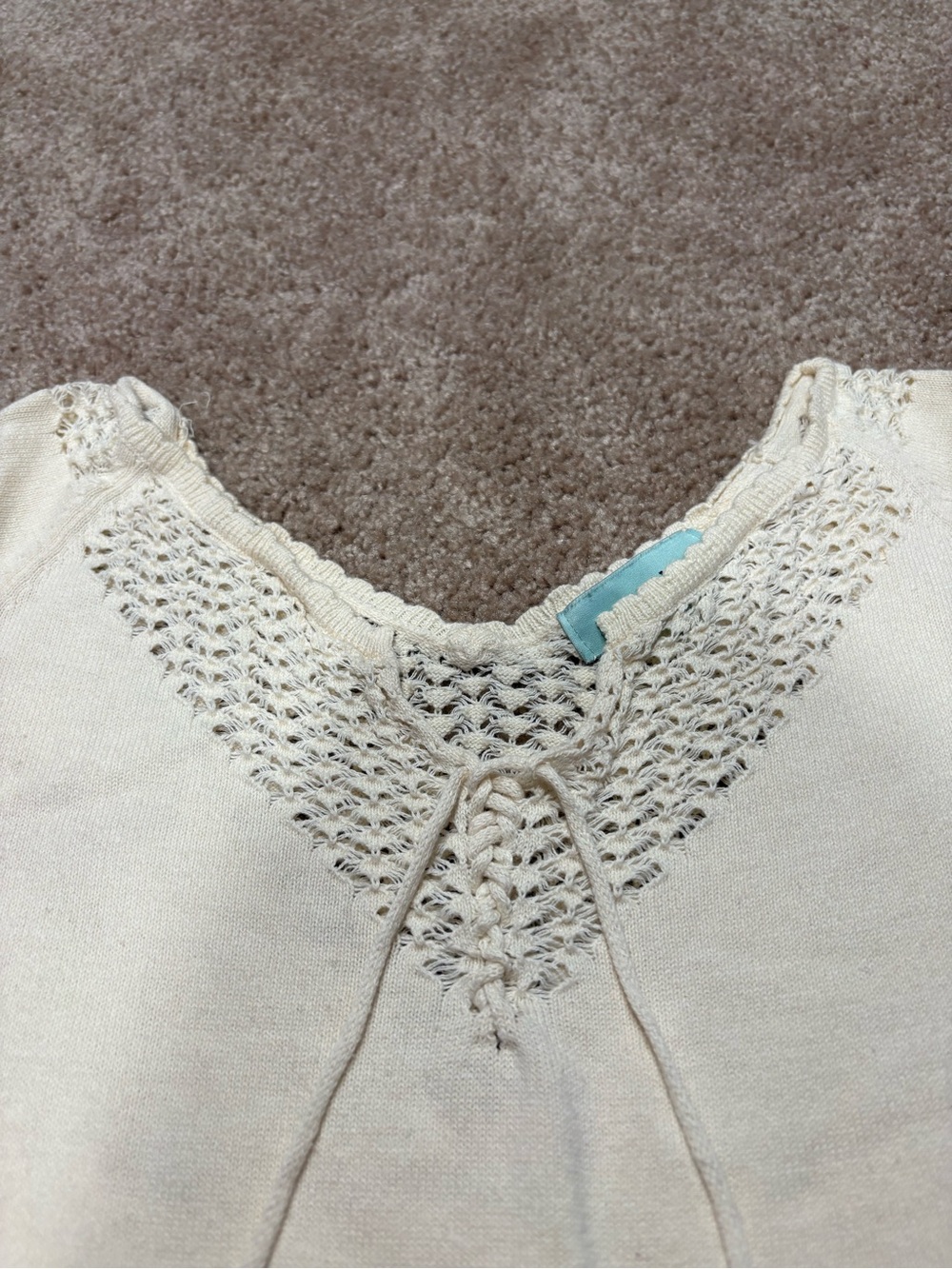 Cream Knit Ruffle-Hem Kids Dress with Crochet Details - Picture 2 of 5
